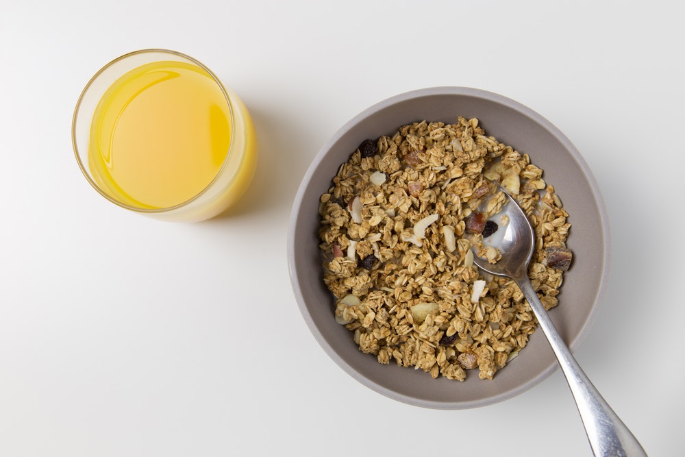 bowl of oats and glass of juice