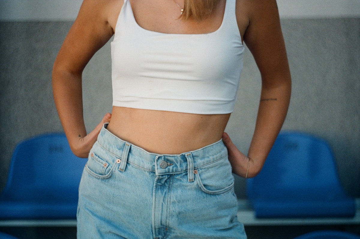 woman wearing denim jeans