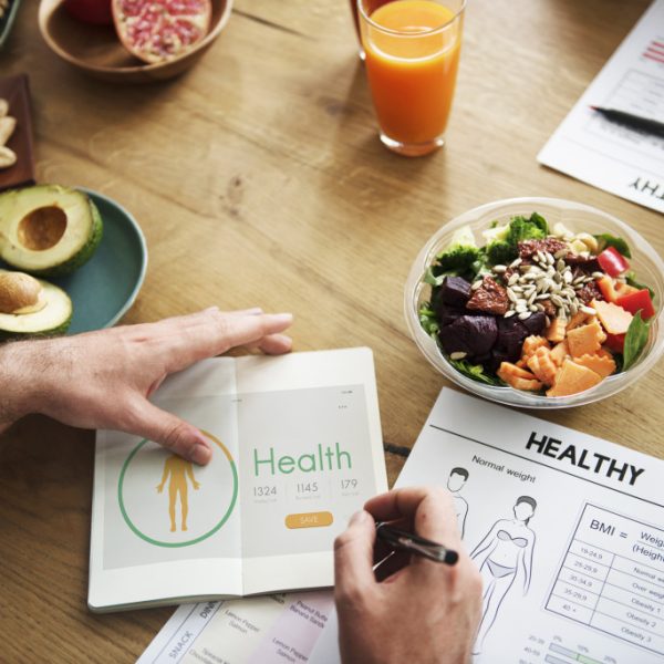 health plan with meal and fruit on the side